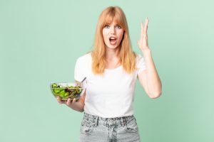 Woman is angry and eating